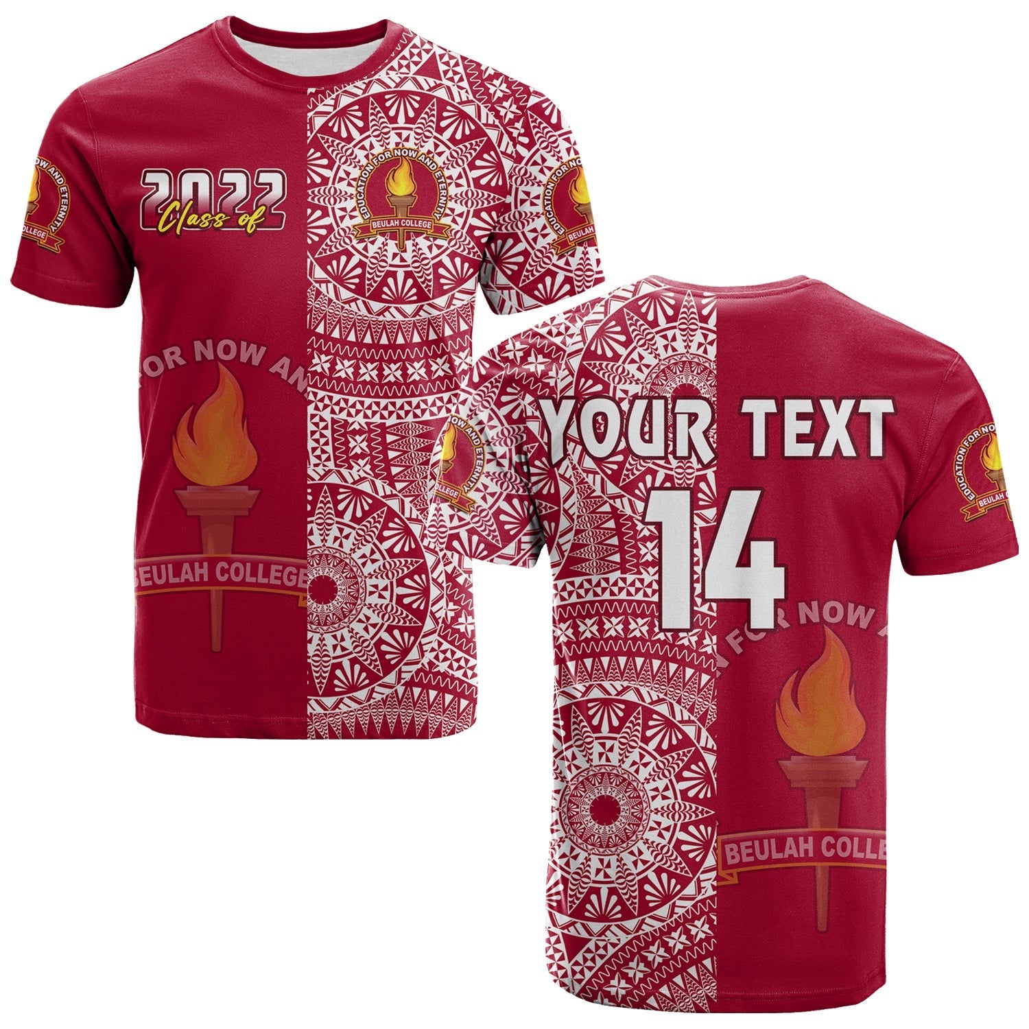 Custom Text And Number Beulah Tonga College T Shirt Class Of Year Tongan Ngatu Pattern