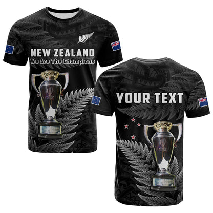Custom Personalised New Zealand 2022 Rugby T Shirt Black Fern Proud Champions Rwc
