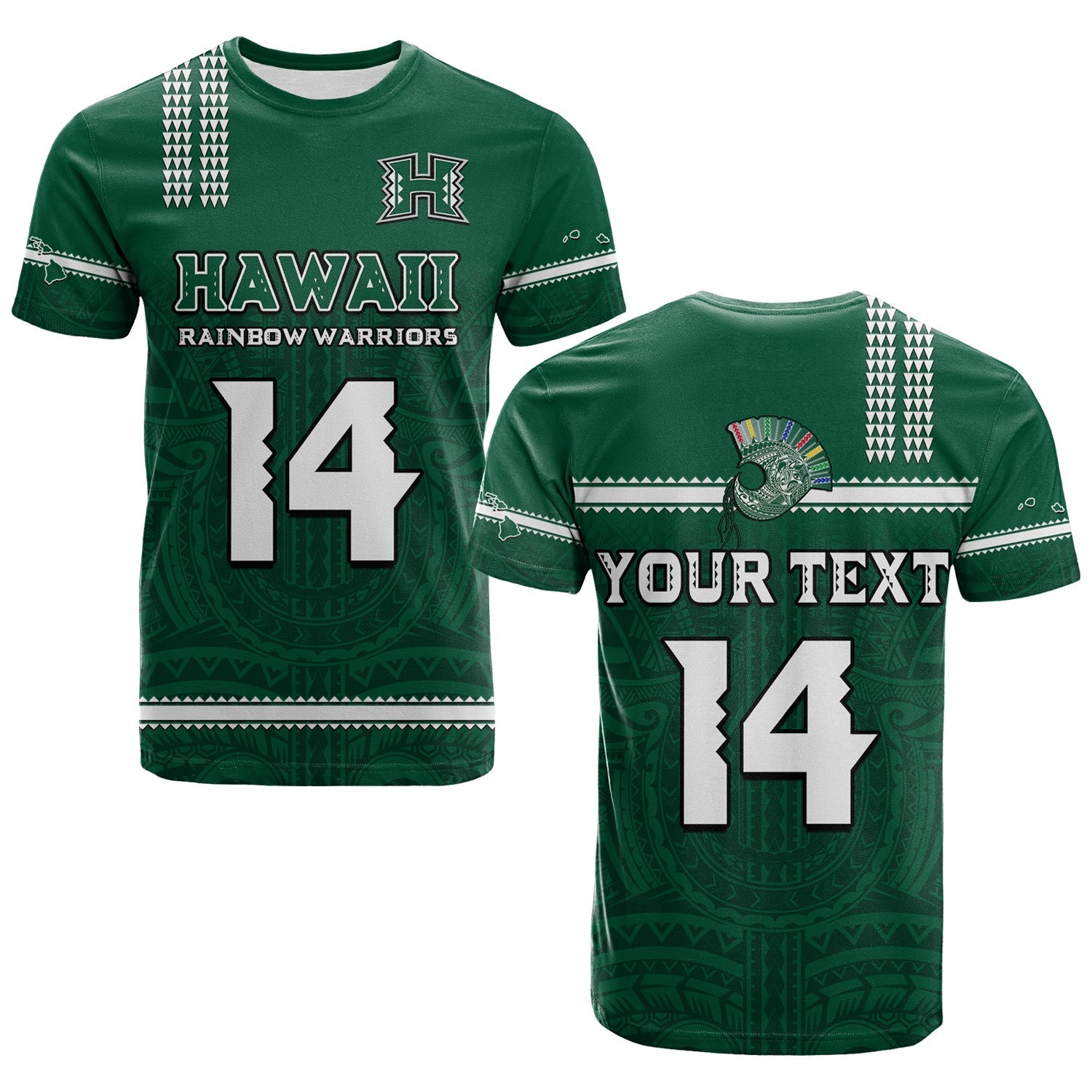 (Custom Text And Number) Hawaii Football T Shirt Kakau Rainbow Warriors Helmet Go Bows