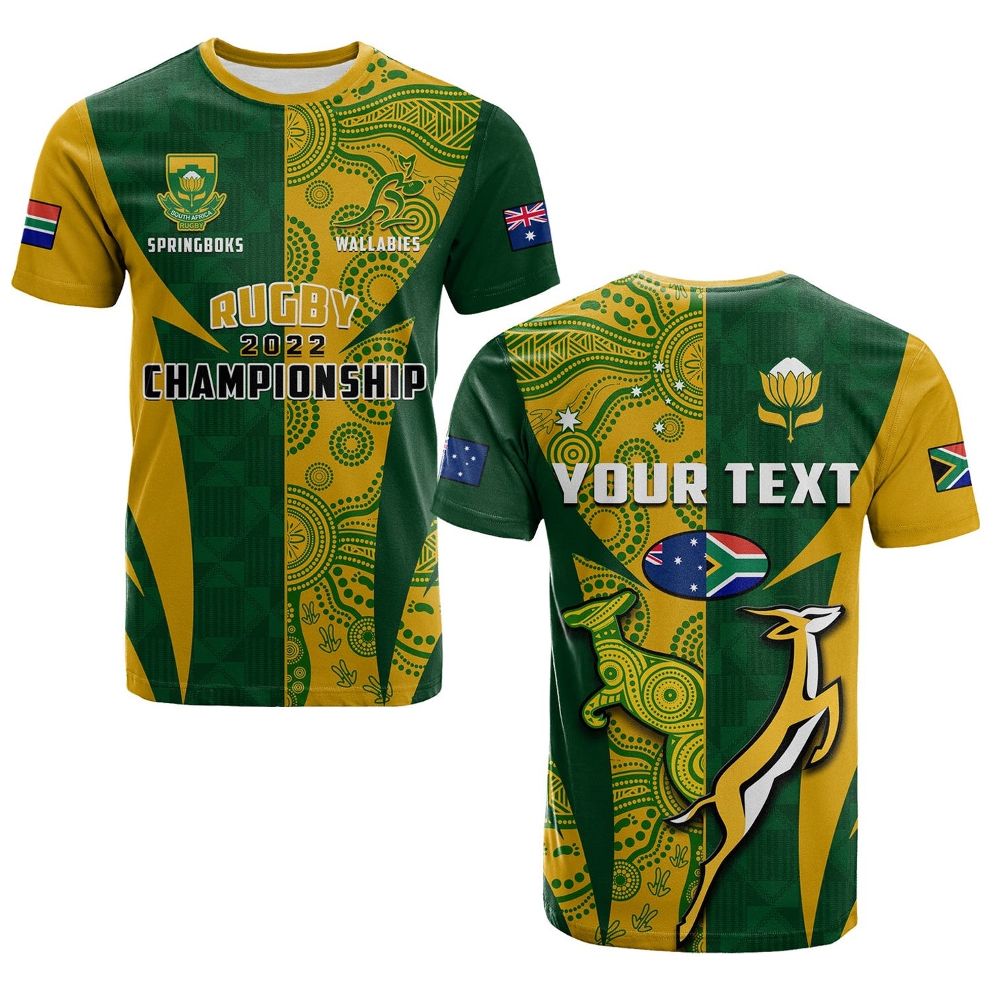 Custom Australia Rugby and South Africa Rugby T Shirt Wallabies Mix Springboks Sporty