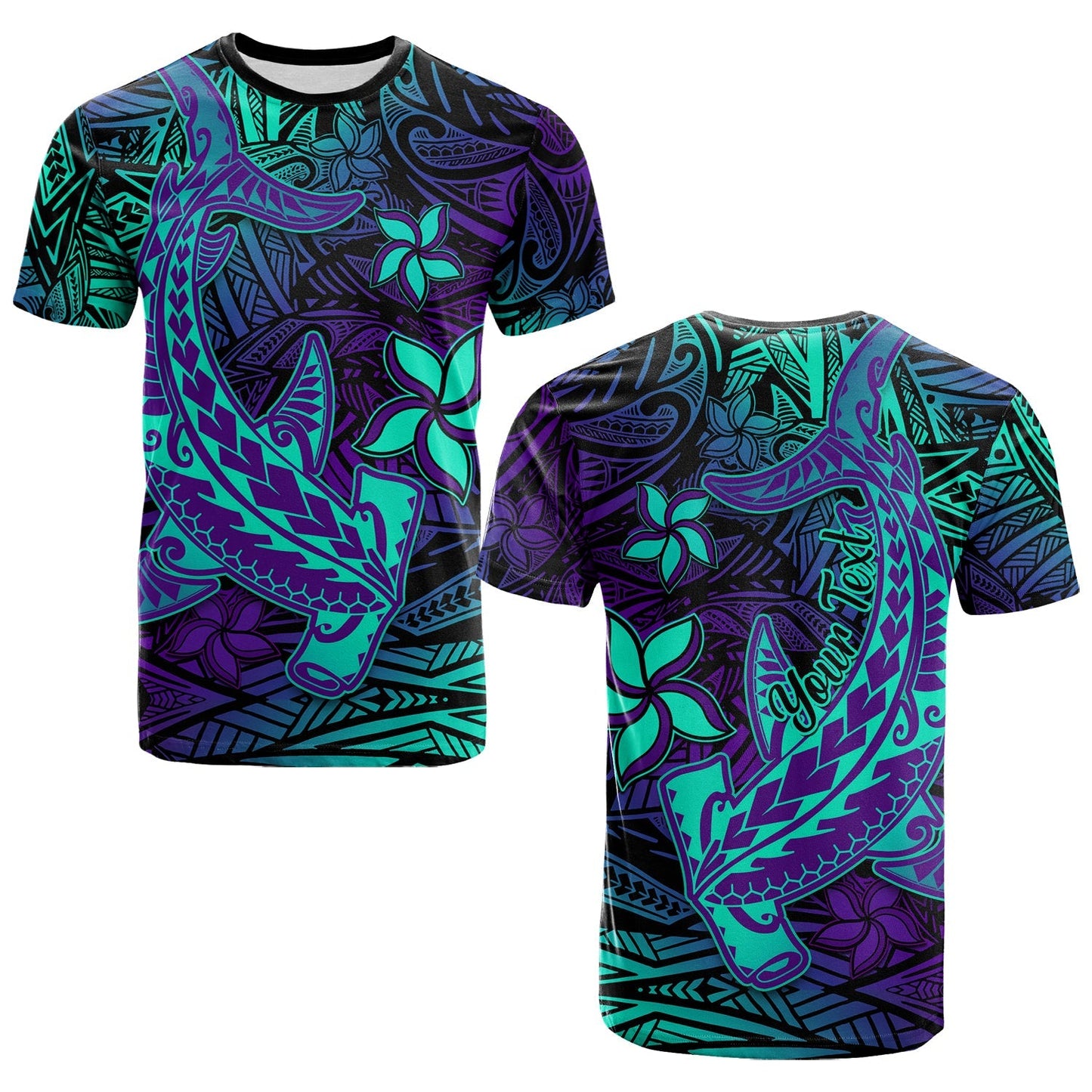 Custom Personalised Polynesian T Shirt Purple Paradise Hawaiian Tribal Hammerhead Shark