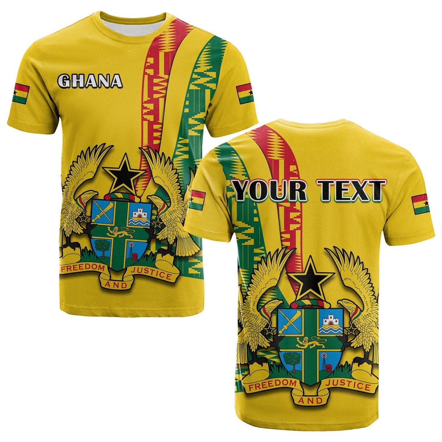 Custom Ghana T Shirt Ghanan Coat Of Arms Mix Kente Pattern