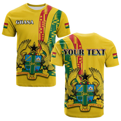 Custom Ghana T Shirt Ghanan Coat Of Arms Mix Kente Pattern