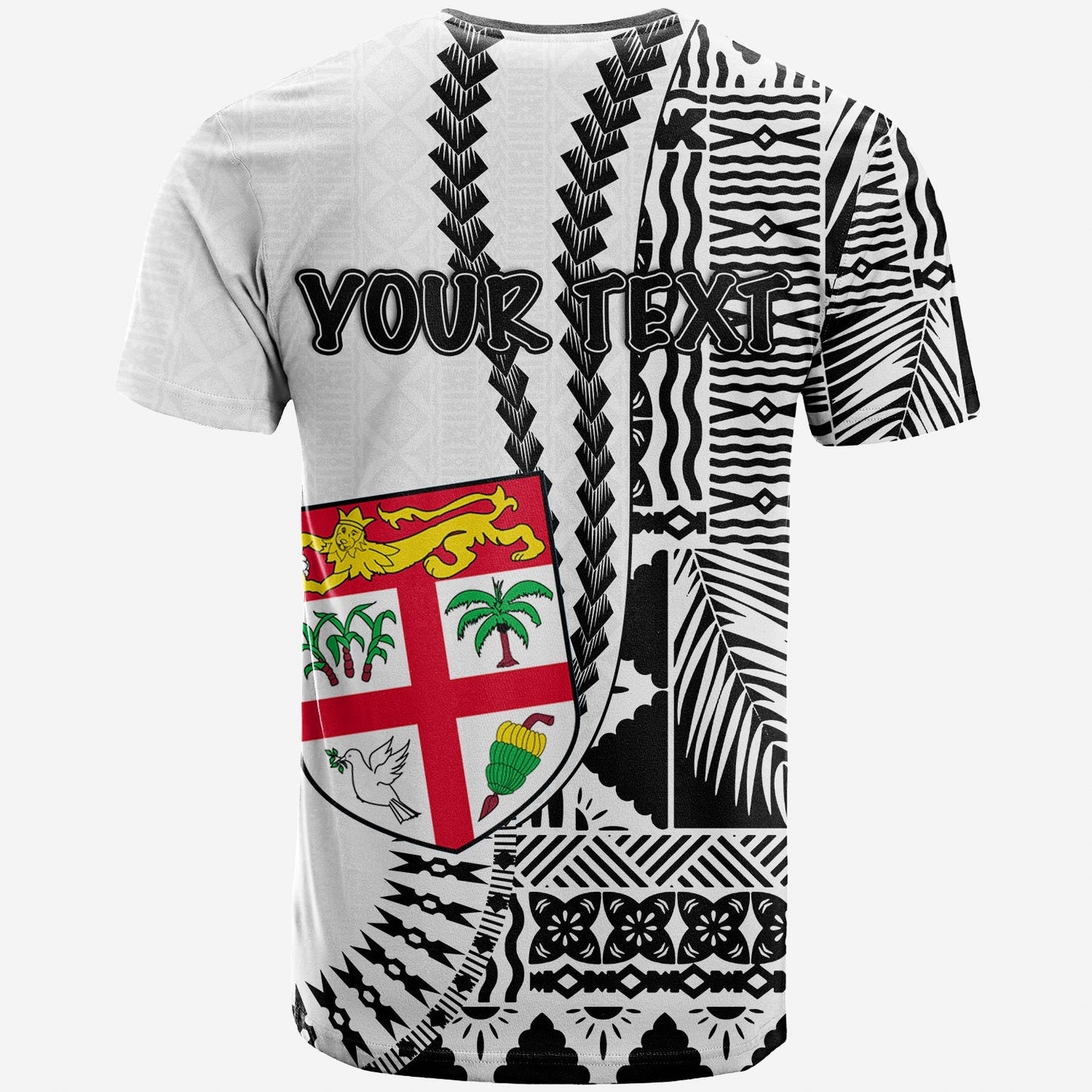 (Custom Personalised) Fiji T Shirt Masi Tapa Patterns White Style