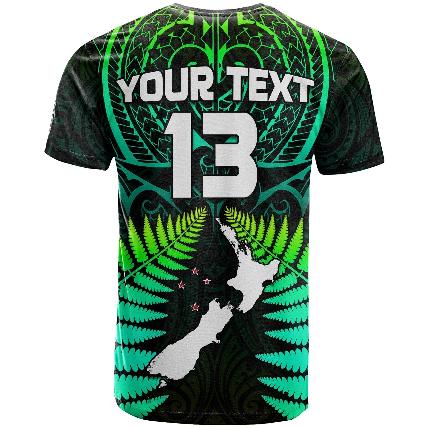 Custom Text And Number Aotearoa Fern T Shirt New Zealand Hei Tiki Green Style