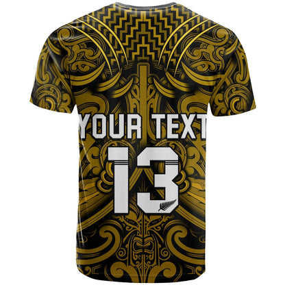 New Zealand Silver Fern Rugby T Shirt All Black Gold Nz Maori Pattern