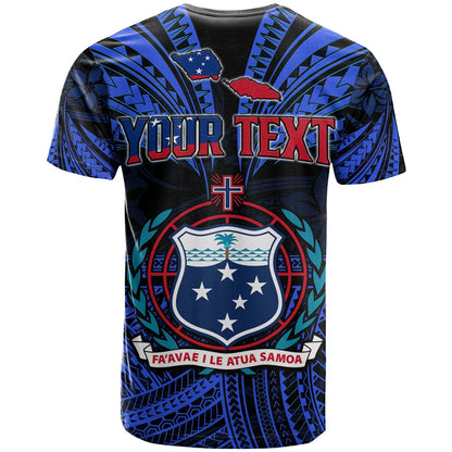 Custom Personalised Samoa Tatau T Shirt Blue Polynesian Proud Samoan