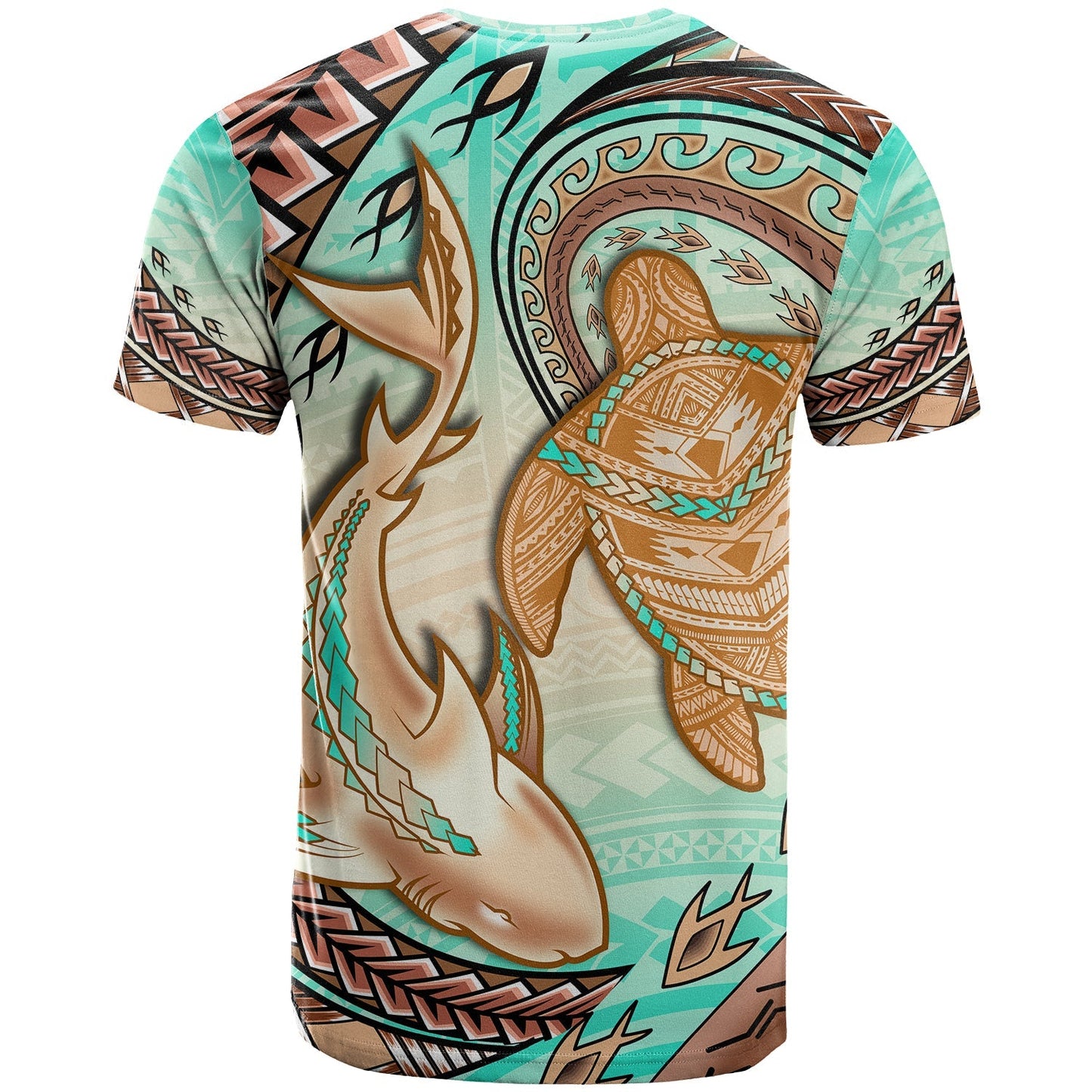 Hawaii T Shirt Polynesian Shark And Sea Turtle Dreamy Turquoise Artsy