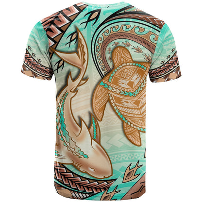 Hawaii T Shirt Polynesian Shark And Sea Turtle Dreamy Turquoise Artsy