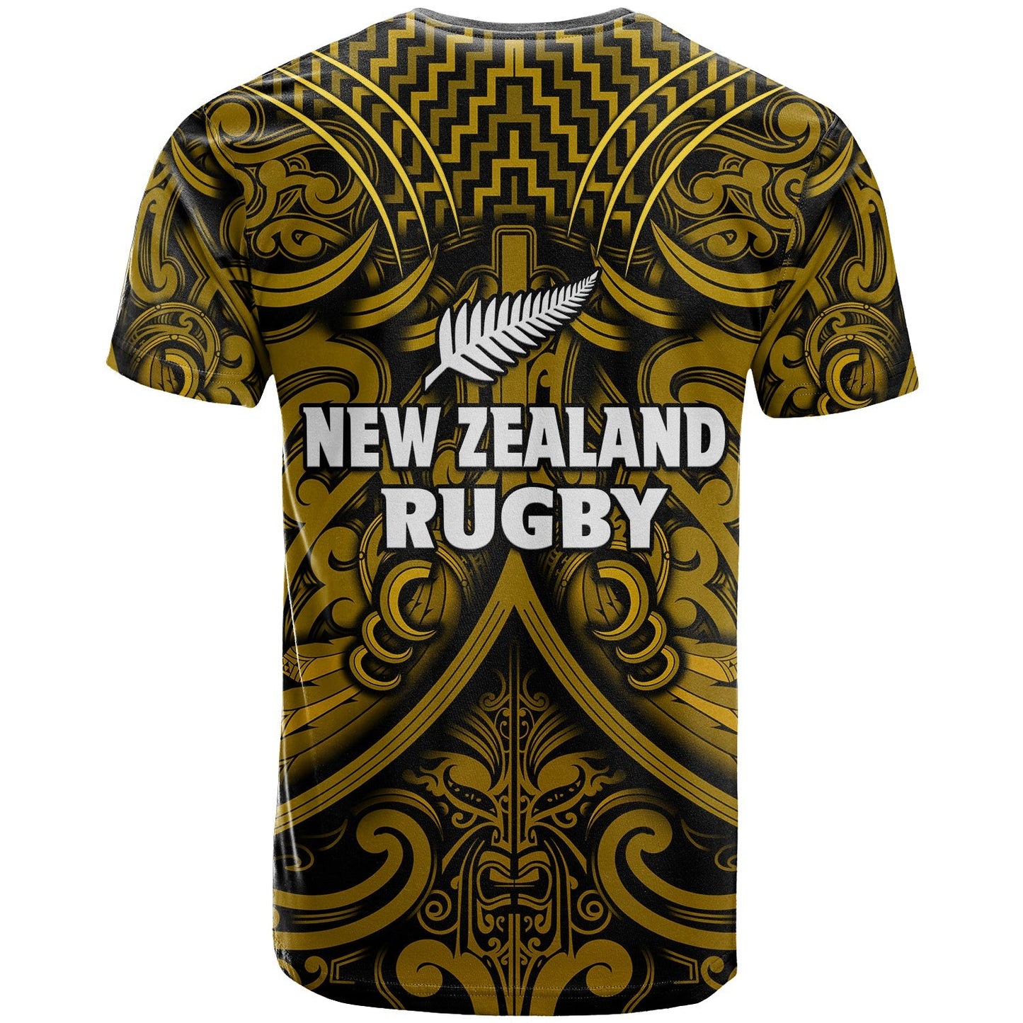 New Zealand Silver Fern Rugby T Shirt All Black Gold Nz Maori Pattern