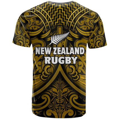 New Zealand Silver Fern Rugby T Shirt All Black Gold Nz Maori Pattern