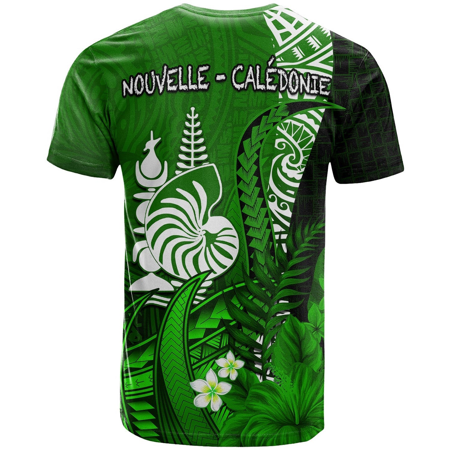 (Custom Personalised) New Caledonia T Shirt Nautilus Green Polynesian Hibiscus