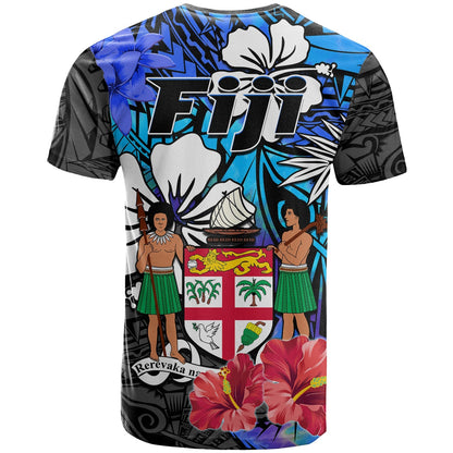 Fiji Tie Dye T Shirt Polynesian Blue Tribal Creative Tropical Flowers