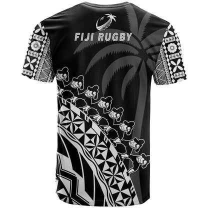 Fiji Rugby T Shirt Fijian Cibi Dance Tapa Pattern Black