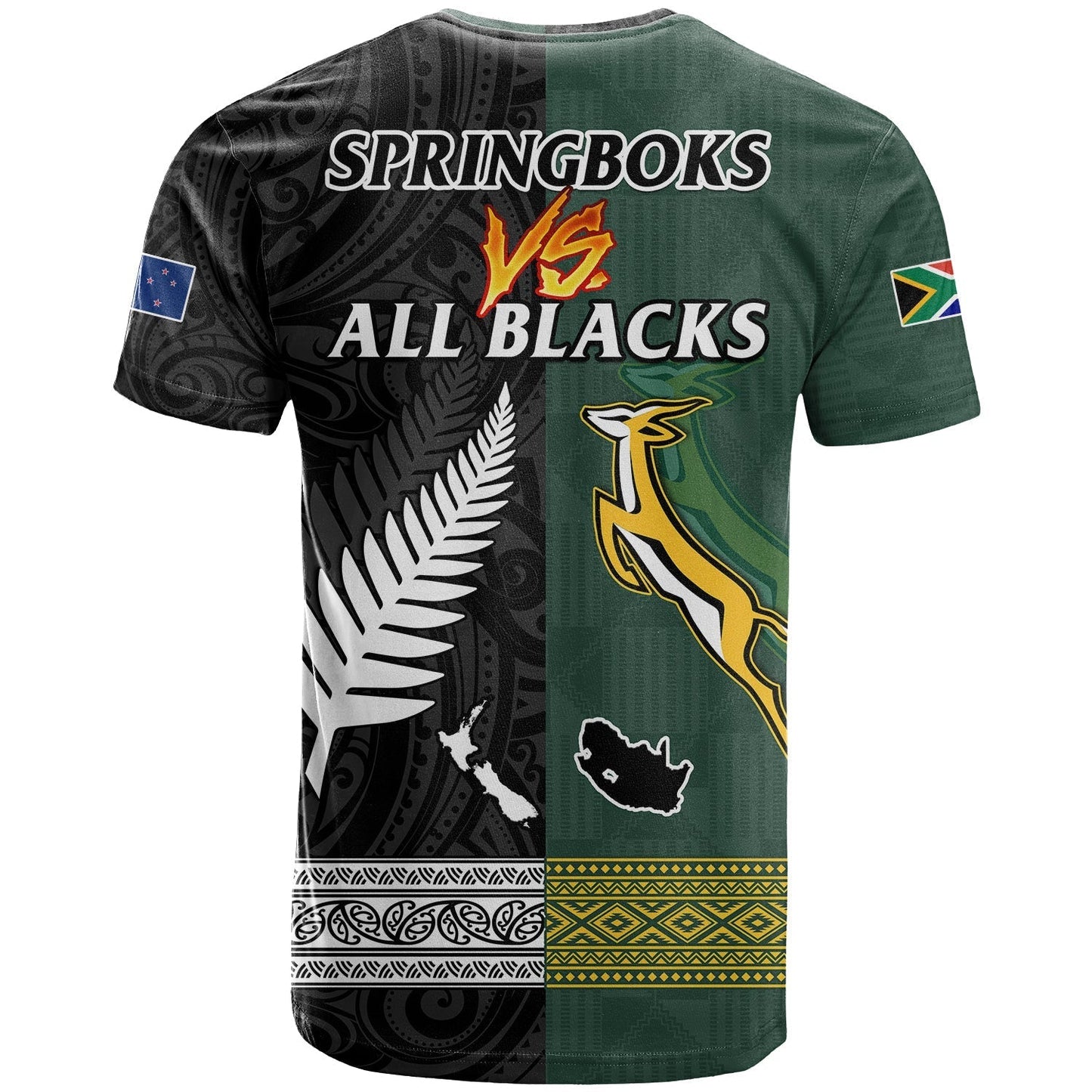 South Africa Protea and New Zealand Fern T Shirt Rugby Go Springboks vs All Black