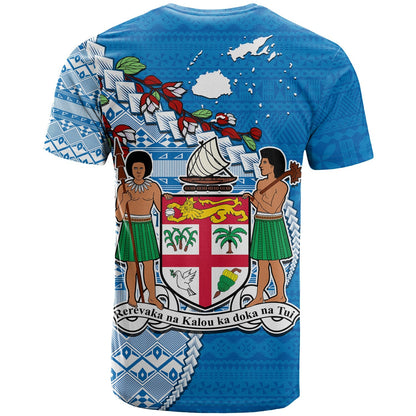Fiji T Shirt Fijian Drua Mix Tagimaucia Flower Blue Style
