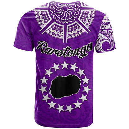 Rarotonga Cook Islands T Shirt Turtle And Map Style Purple
