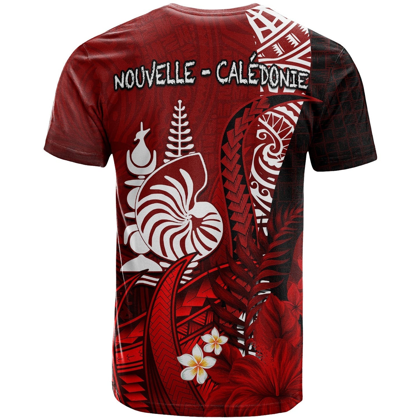 (Custom Personalised) New Caledonia T Shirt Nautilus Red Polynesian Hibiscus