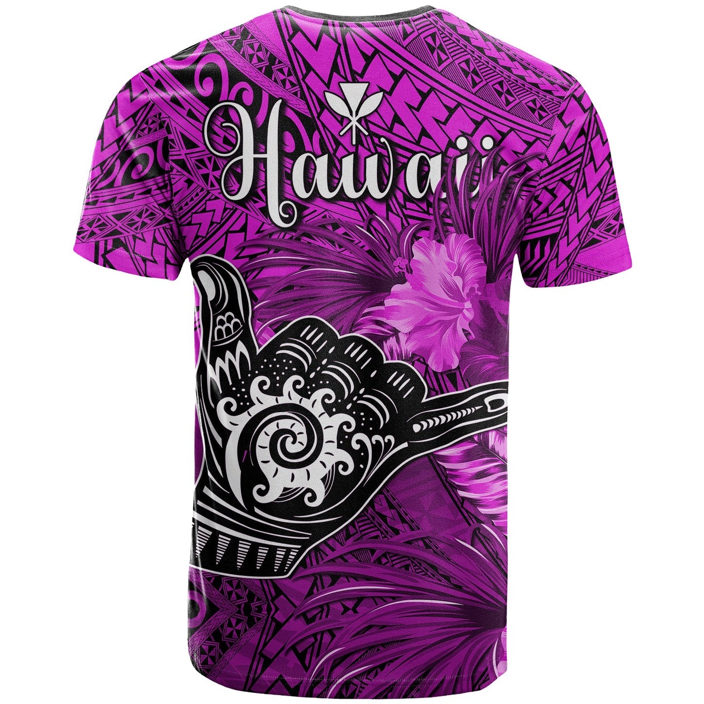 The Shaka Hawaii T Shirt Tropical Flowers Purple Version