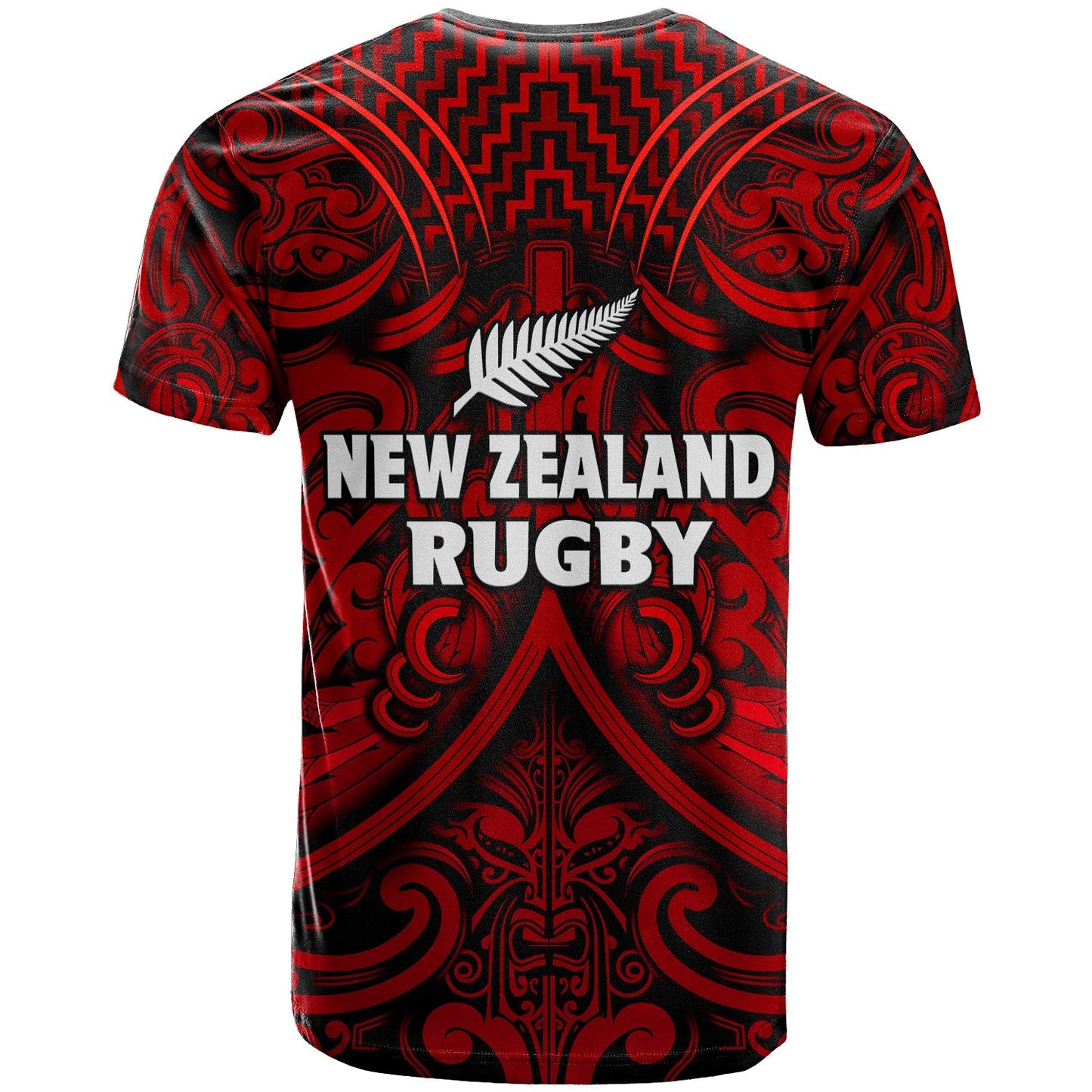New Zealand Silver Fern Rugby T Shirt All Black Red Nz Maori Pattern