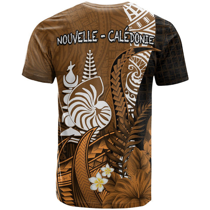 (Custom Personalised) New Caledonia T Shirt Nautilus Gold Polynesian Hibiscus