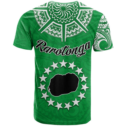 Rarotonga Cook Islands T Shirt Turtle And Map Style Green
