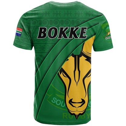 South Africa Rugby T Shirt Bokke Springbok With African Pattern Stronger Together