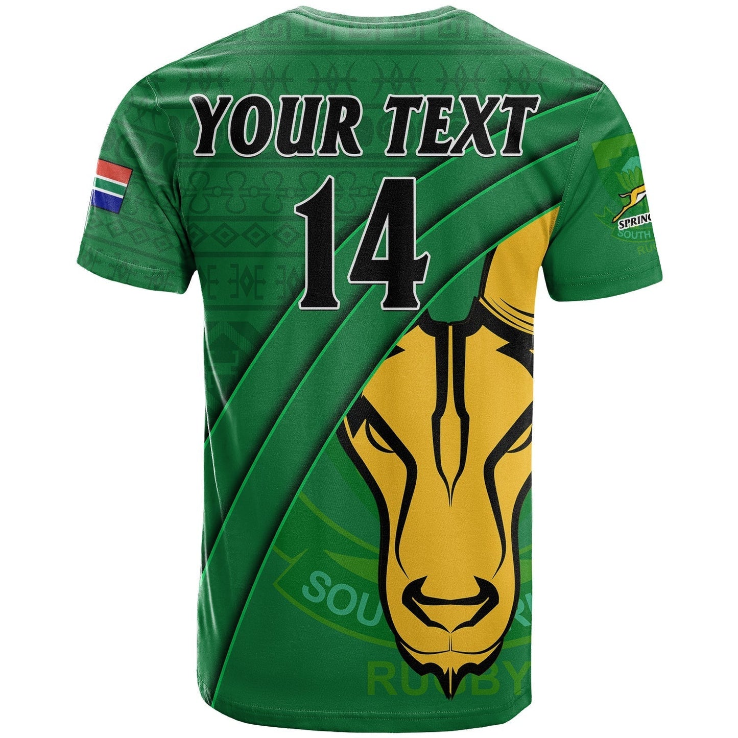 Custom South Africa Rugby T Shirt Bokke Springbok With African Pattern Stronger Together