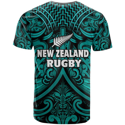 New Zealand Silver Fern Rugby T Shirt All Black Turquoise Nz Maori Pattern
