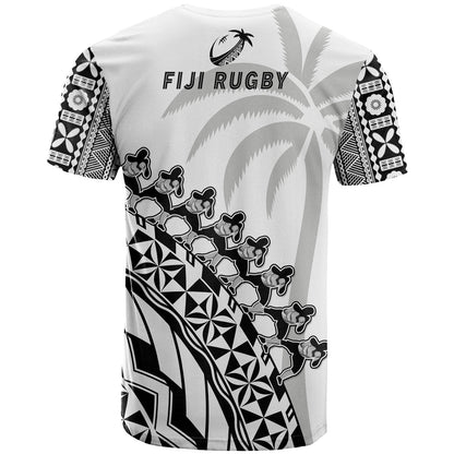 Fiji Rugby T Shirt Fijian Cibi Dance Tapa Pattern White