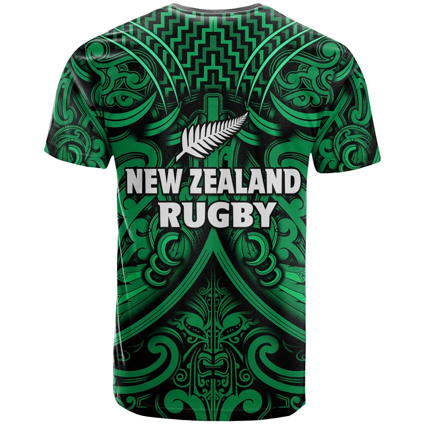 New Zealand Silver Fern Rugby T Shirt All Black Green Nz Maori Pattern