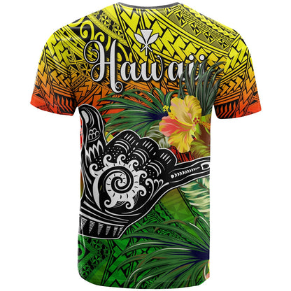 The Shaka Hawaii T Shirt Tropical Flowers Reggae Version