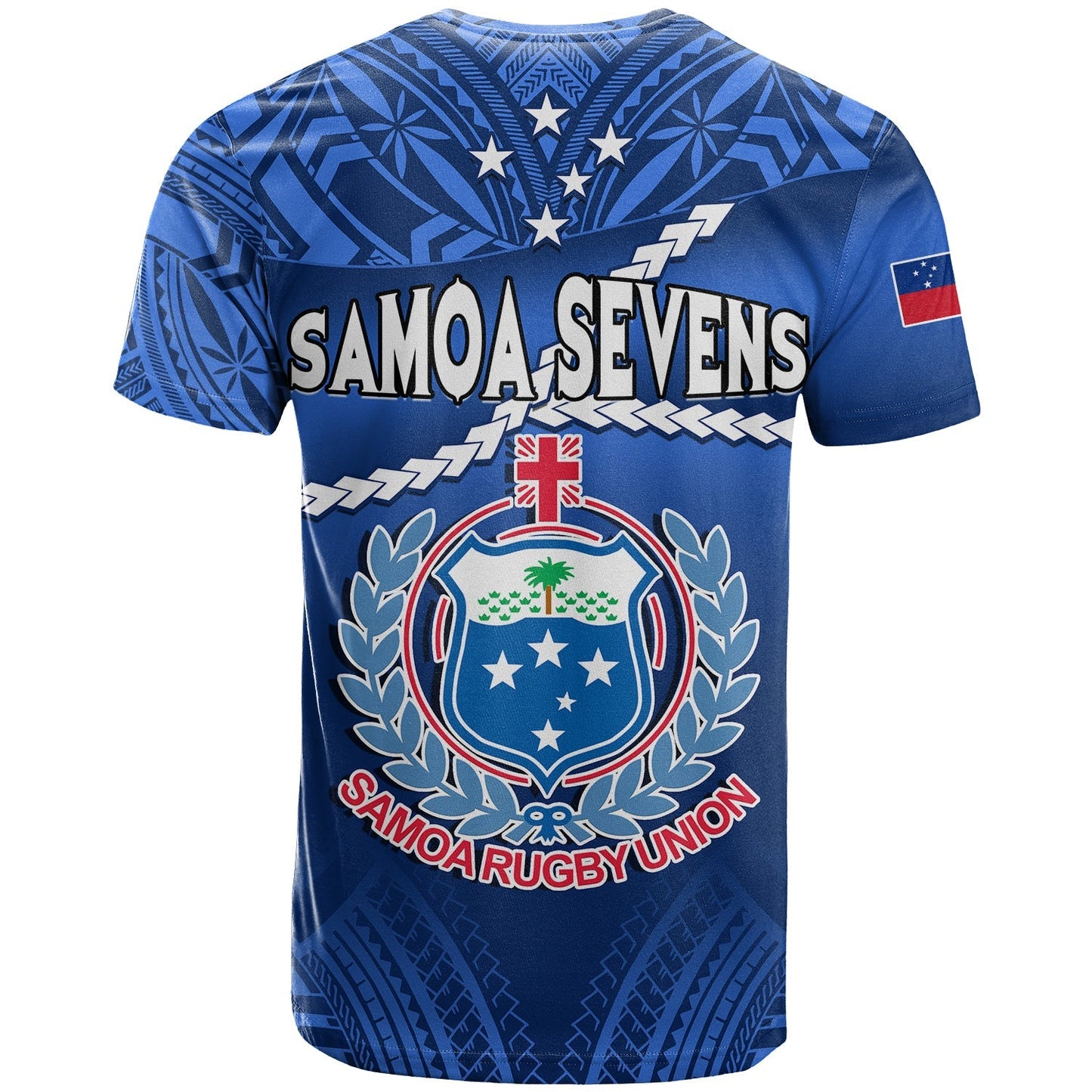 Samoa Rugby T Shirt Manu Samoa Polynesian Hibiscus Blue Style