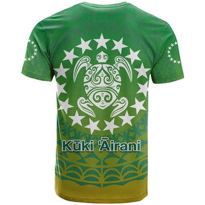 Cook Islands T Shirt Circle Pattern Mix Sea Turtle Green Version