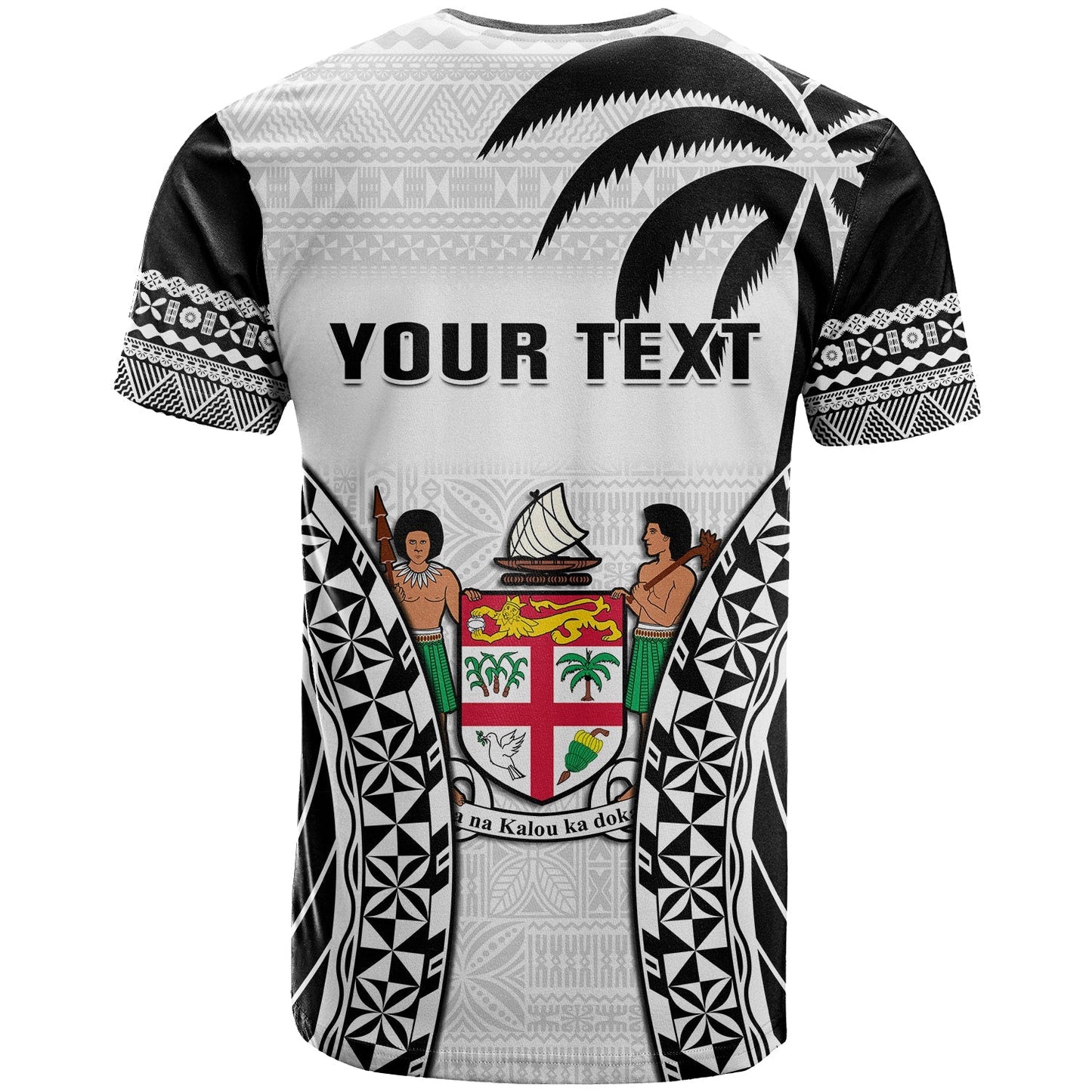 (Custom Personalised) Fiji University T Shirt National Fijian Tapa Pattern White