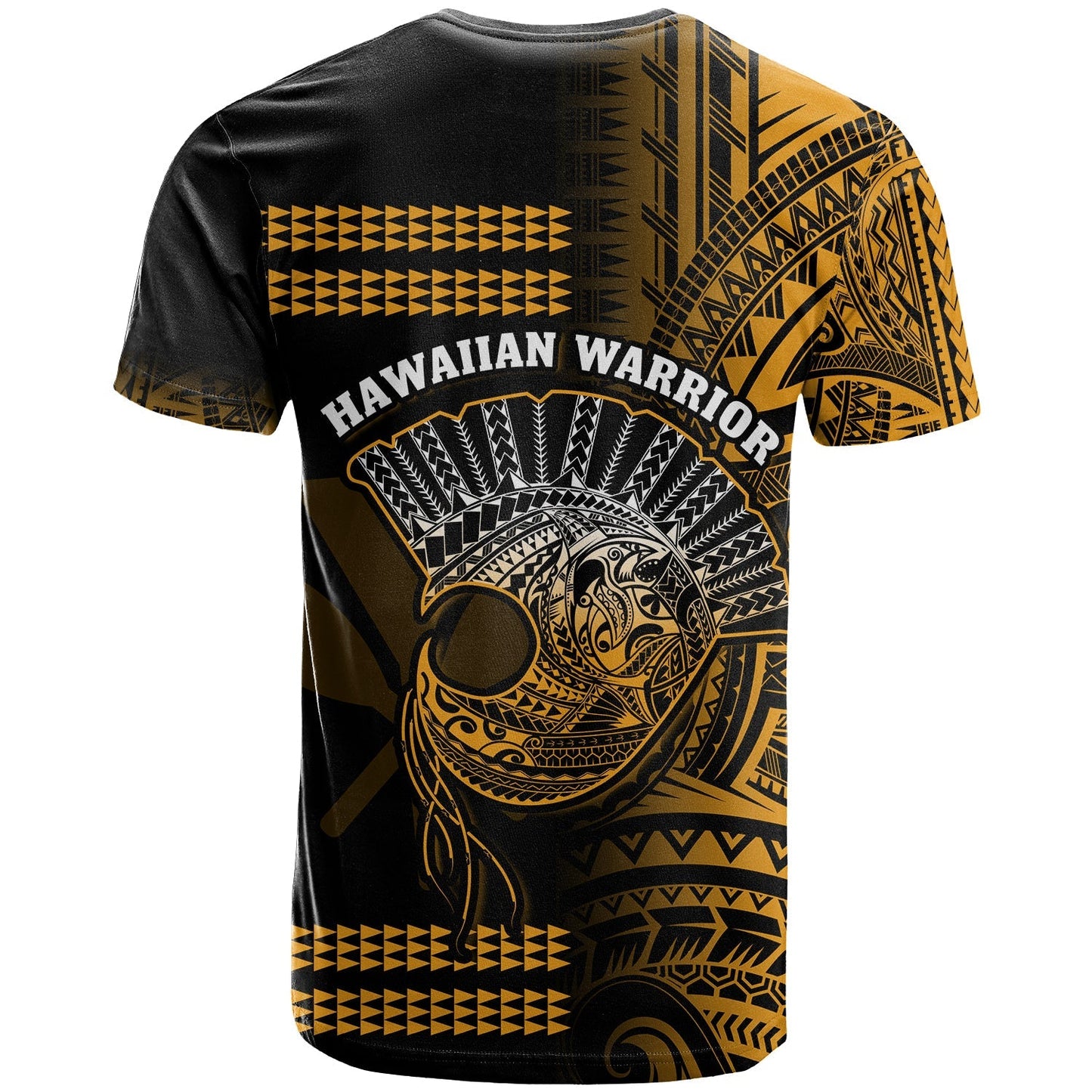 Hawaii T Shirt Kakau Warrior Helmet Gradient Gold Polynesian