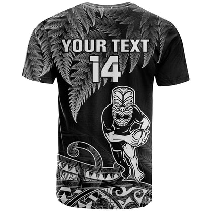 Custom Text And Number New Zealand Silver Fern Rugby T Shirt All Black Koru Maori