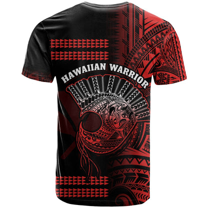 Hawaii T Shirt Kakau Warrior Helmet Gradient Red Polynesian
