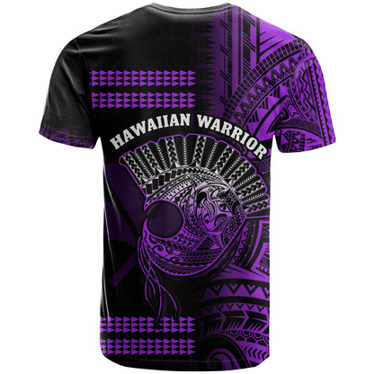 Hawaii T Shirt Kakau Warrior Helmet Gradient Purple Polynesian