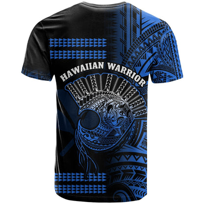 Hawaii T Shirt Kakau Warrior Helmet Gradient Blue Polynesian