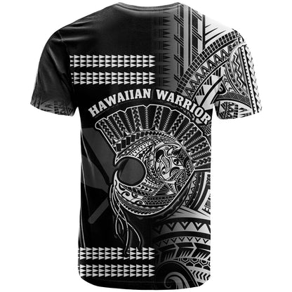 Hawaii T Shirt Kakau Warrior Helmet Gradient White Polynesian