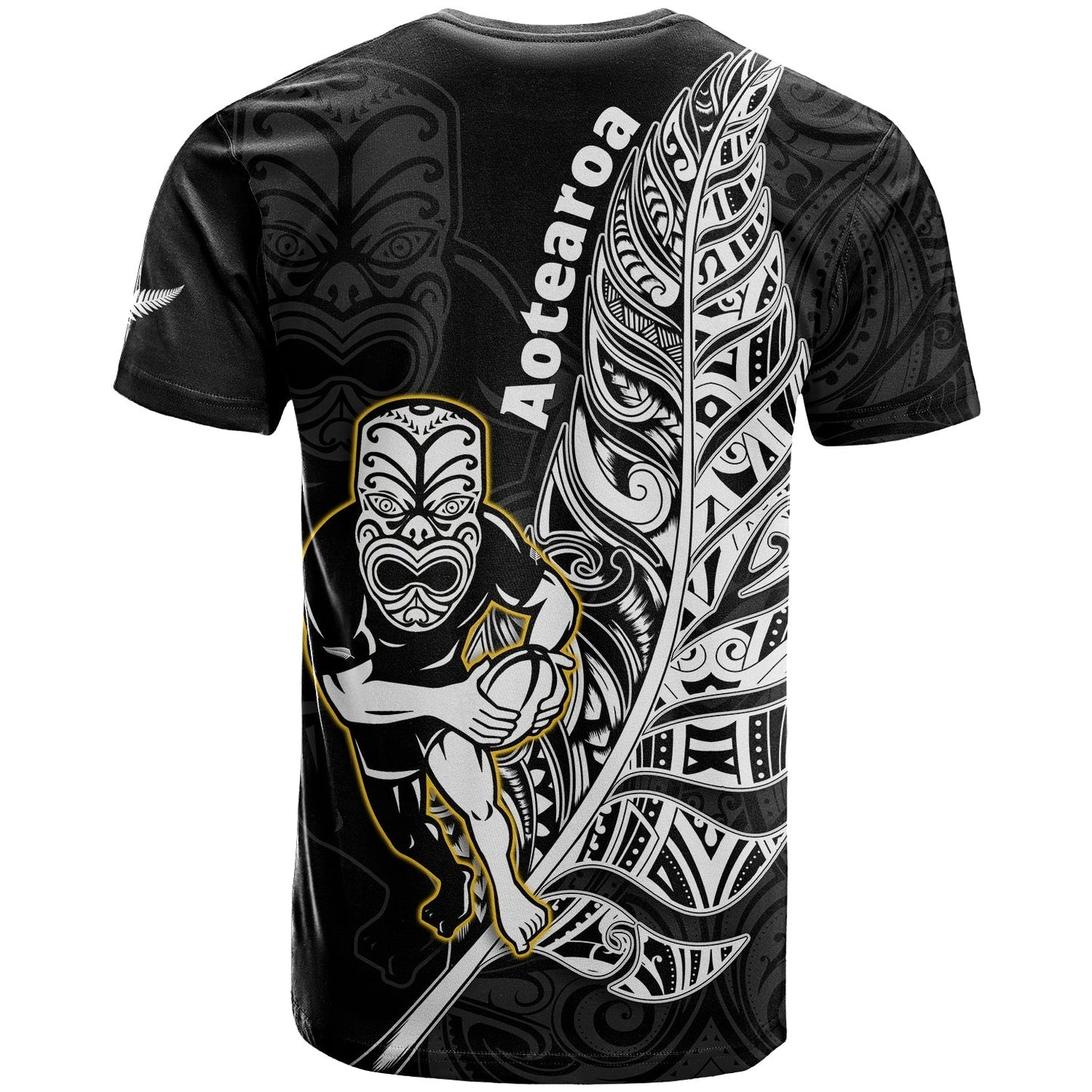 New Zealand Silver Fern Rugby T Shirt All Black Maori Version Black