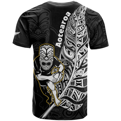New Zealand Silver Fern Rugby T Shirt All Black Maori Version Black