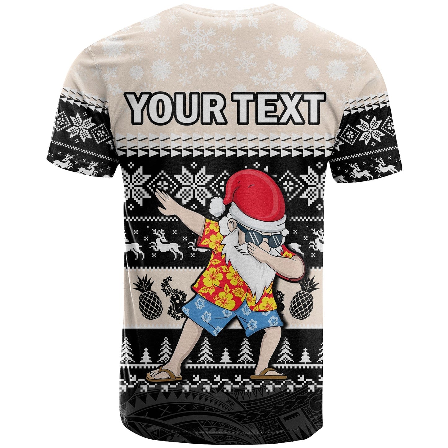 (Custom Personalised) Hawaii Mele Kalikimaka T Shirt Dabbing Santa Black Merry Christmas