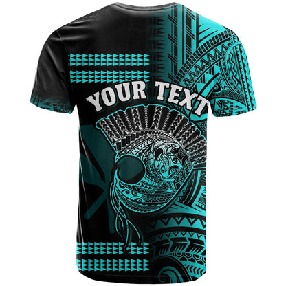 Custom Personalised Hawaii T Shirt Kakau Warrior Helmet Gradient Turquoise Polynesian