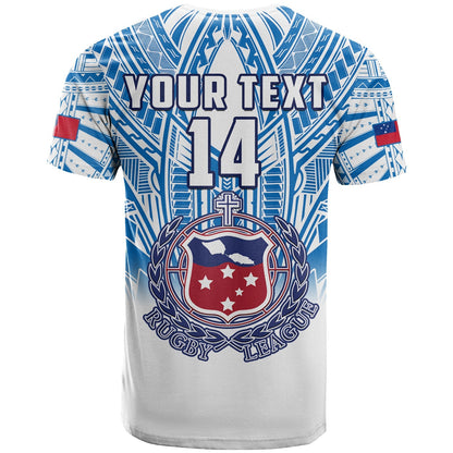 Custom Text And Number Samoa Rugby T Shirt Personalise Toa Samoa Polynesian Pacific White Version