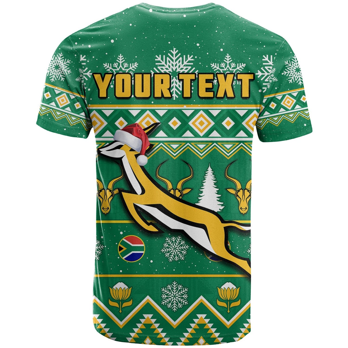 Custom South Africa Rugby Christmas T Shirt Springboks Proud Geseende Kersfees