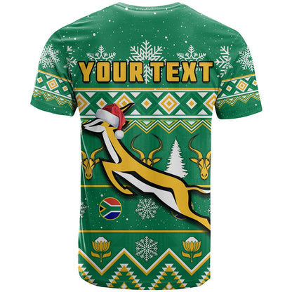 Custom South Africa Rugby Christmas T Shirt Springboks Proud Geseende Kersfees