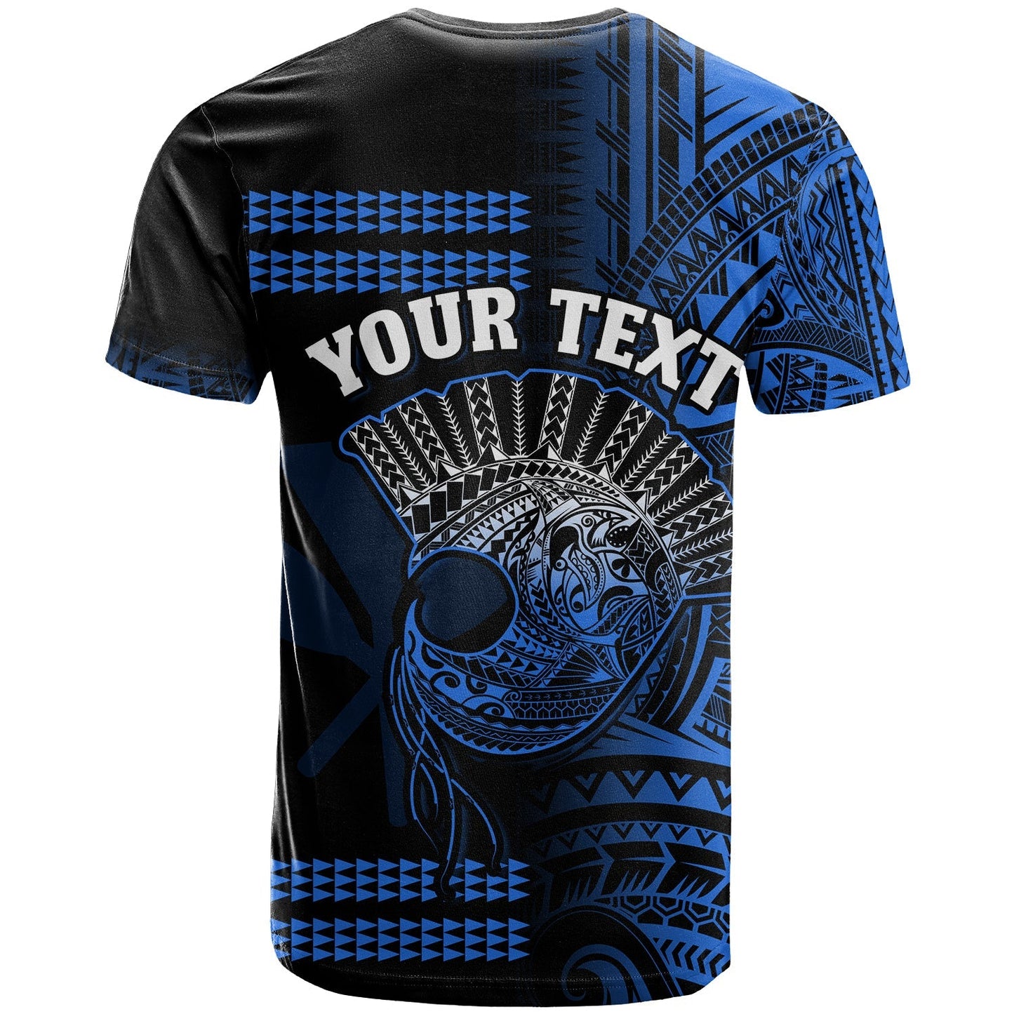 (Custom Personalised) Hawaii T Shirt Kakau Warrior Helmet Gradient Blue Polynesian