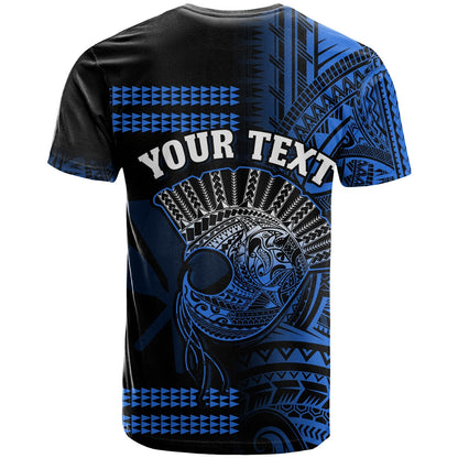 (Custom Personalised) Hawaii T Shirt Kakau Warrior Helmet Gradient Blue Polynesian